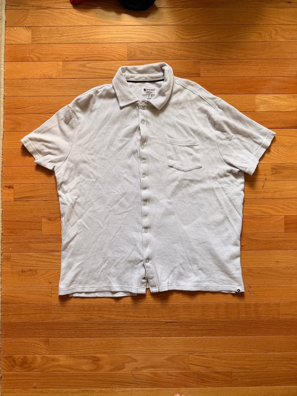 Sperry white button up shirt Size XL -Small stain on back of shirt- see picture